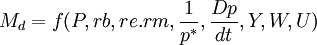 M_d=f(P,rb,re.rm,frac{1}{p^*},frac{Dp}{dt},Y,W,U)