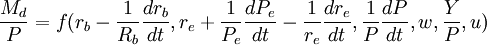 frac{M_d}{P}=f(r_b-frac{1}{R_b}frac{dr_b}{dt},r_e+frac{1}{P_e}frac{dP_e}{dt}-frac{1}{r_e}frac{dr_e}{dt},frac{1}{P}frac{dP}{dt},w,frac{Y}{P},u)