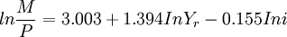 lnfrac{M}{P}=3.003+1.394 In Y_r-0.155 In i