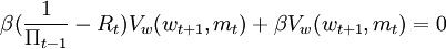 货币先行模型beta(frac{1}{Pi_{t-1}}-R_t)V_w(w_{t+1},m_t)+beta V_w(w_{t+1},m_t)=0